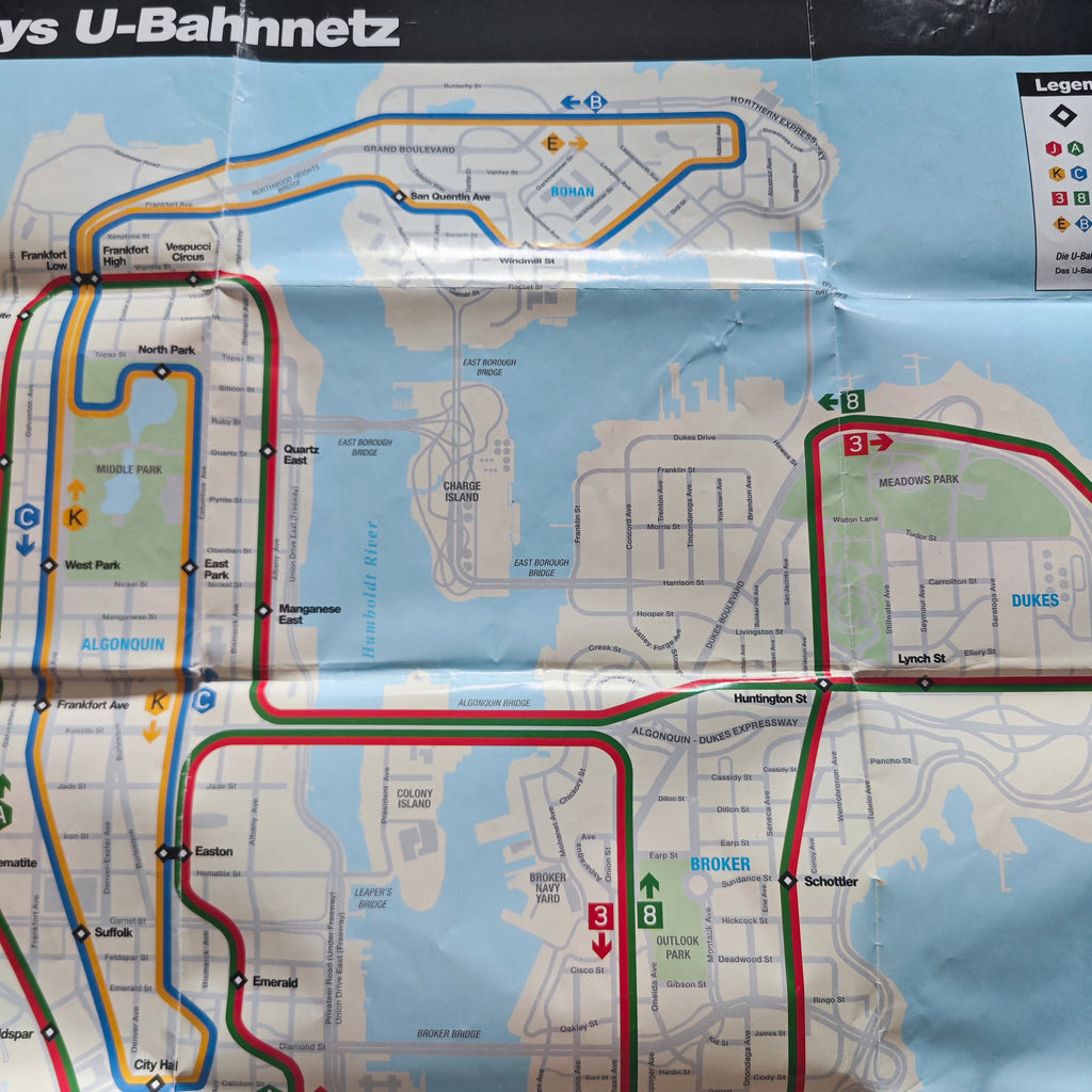 GTA IV Stadtplan Poster – Detail: U-Bahnnetz Ausschnitt Algonquin Süd