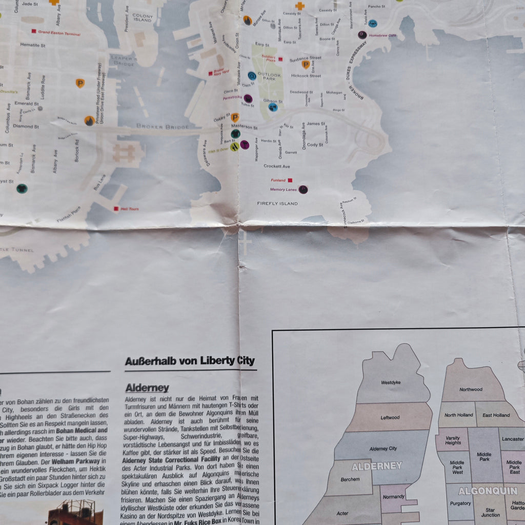 GTA IV Stadtplan Poster – Detail: Algonquin Mitte mit Sehenswürdigkeiten