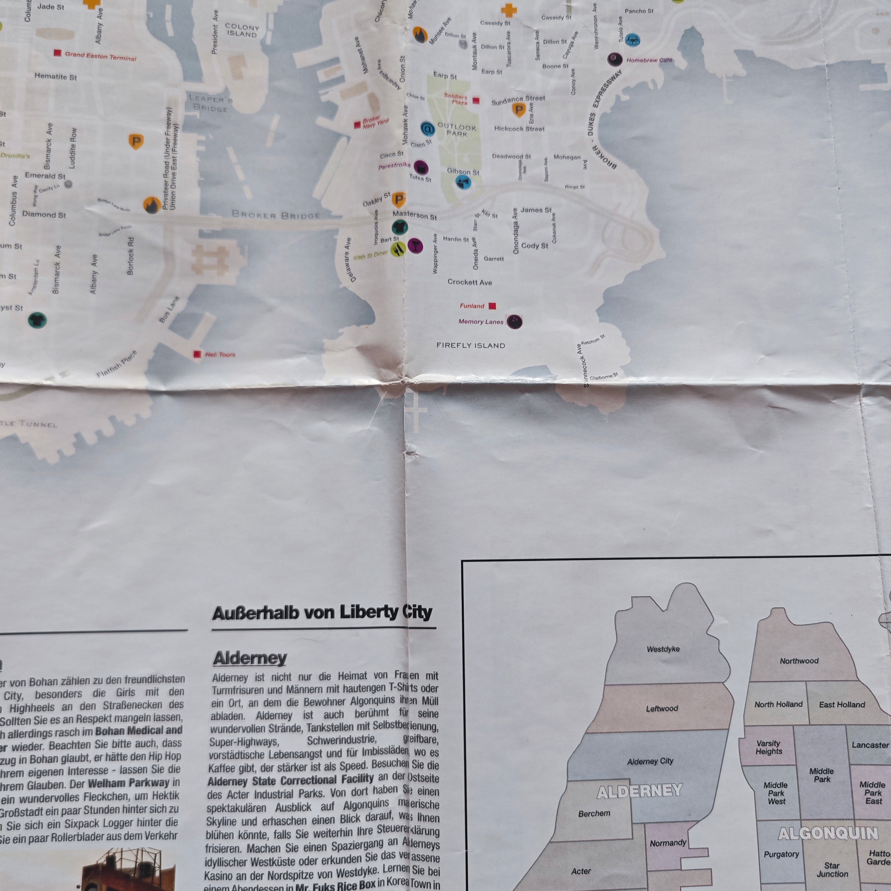 GTA IV Stadtplan Poster – Detail: Algonquin Mitte mit Sehenswürdigkeiten
