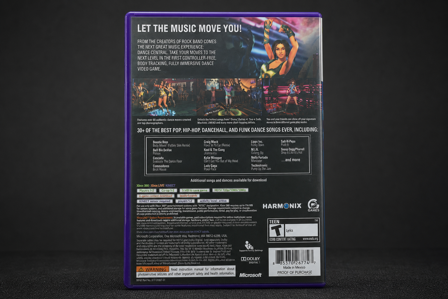 Dance Central Xbox 360 Kinect – Rückseite