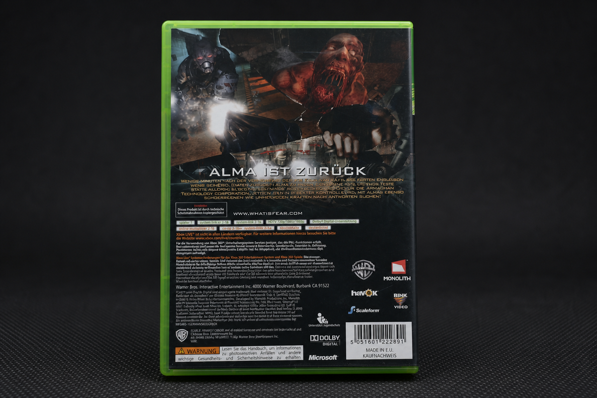 F.E.A.R. 2 Project Origin Xbox 360 – Rückseite