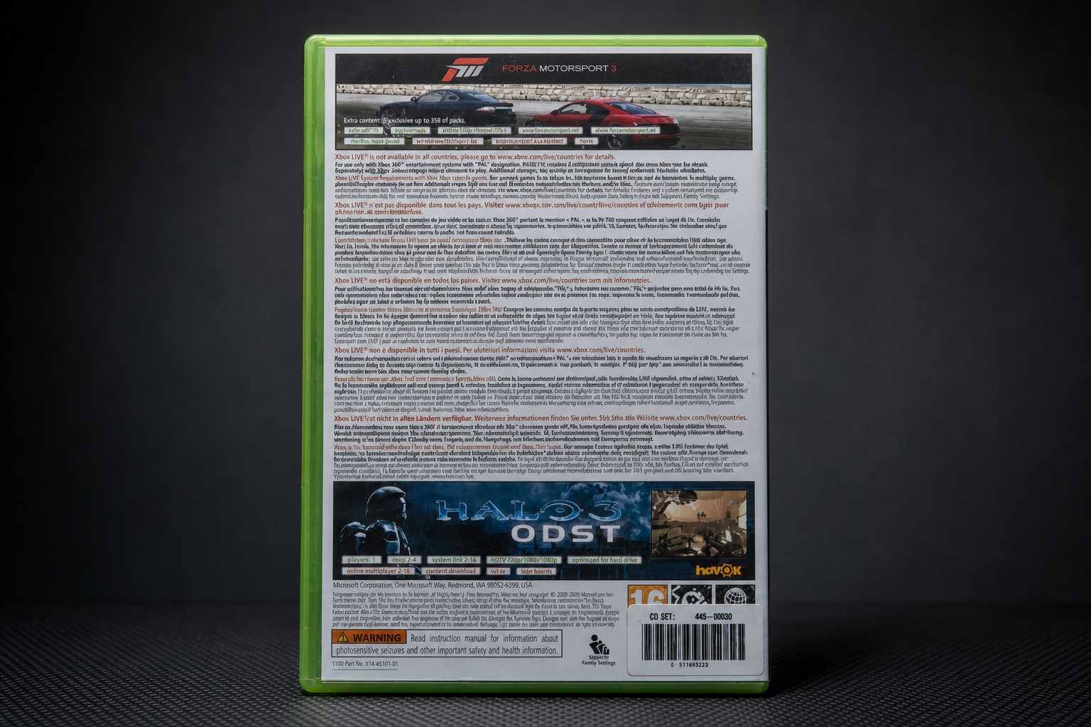 Forza Motorsport 3 + Halo 3 ODST Xbox 360 Bundle – Rückseite