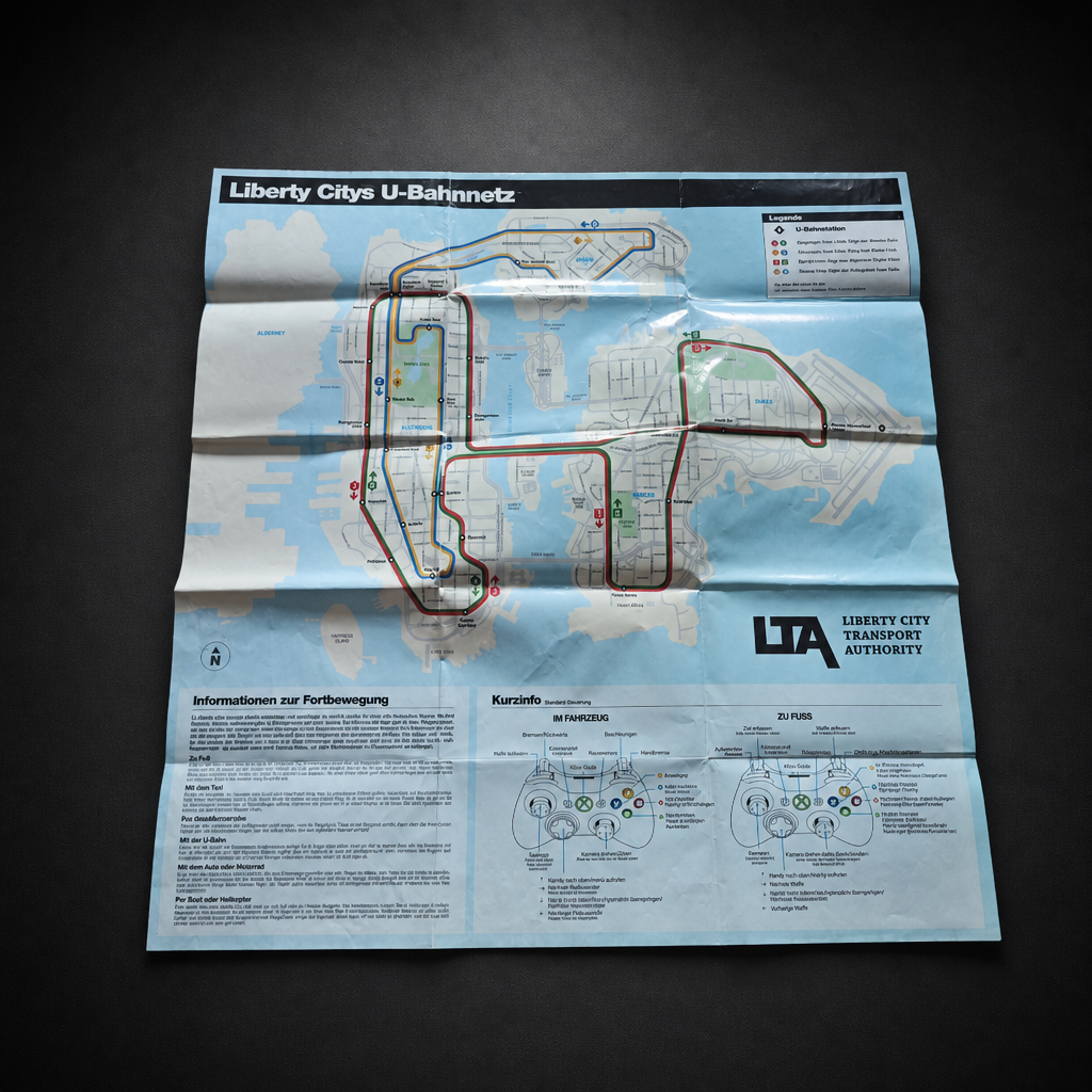 GTA IV Liberty City U-Bahnnetz Poster – Gesamtansicht Rückseite