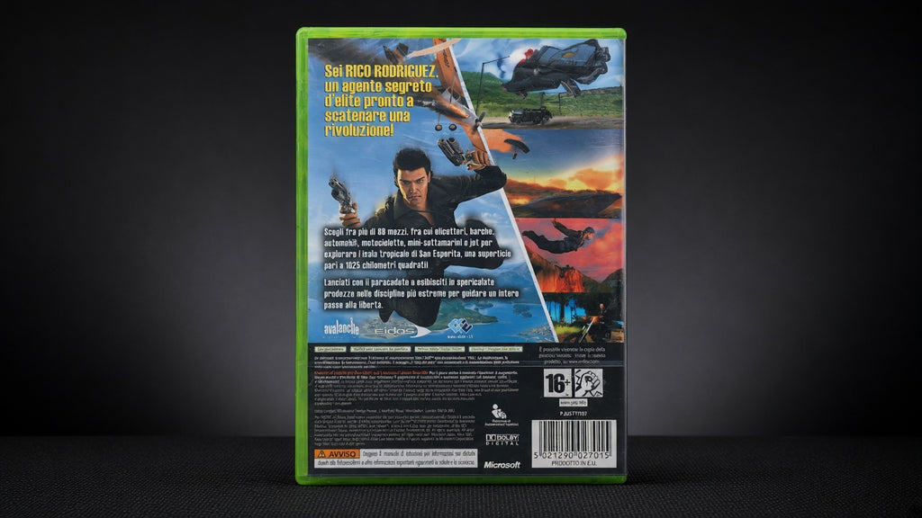 Just Cause Xbox 360 – Rückseite (ital. PAL-Version), Folie rückseitig beschädigt