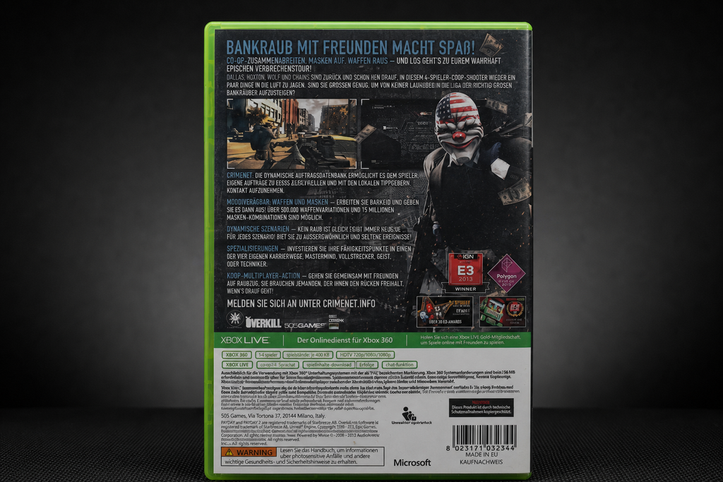 Payday 2 Xbox 360 – Rückseite