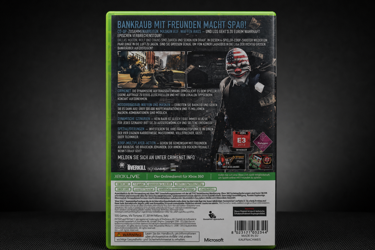 Payday 2 Xbox 360 – Rückseite