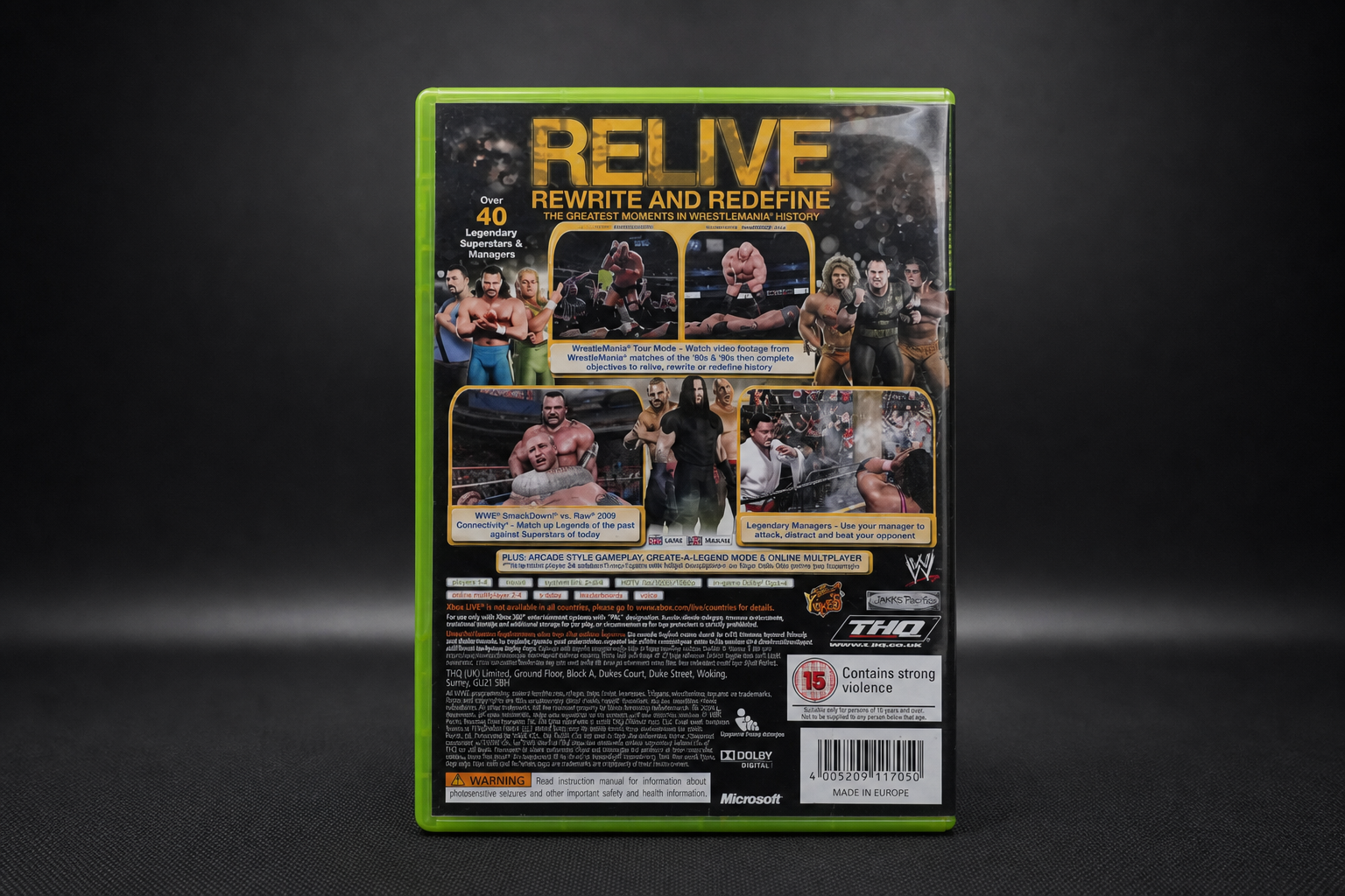 WWE Legends of WrestleMania Xbox 360 – Rückseite