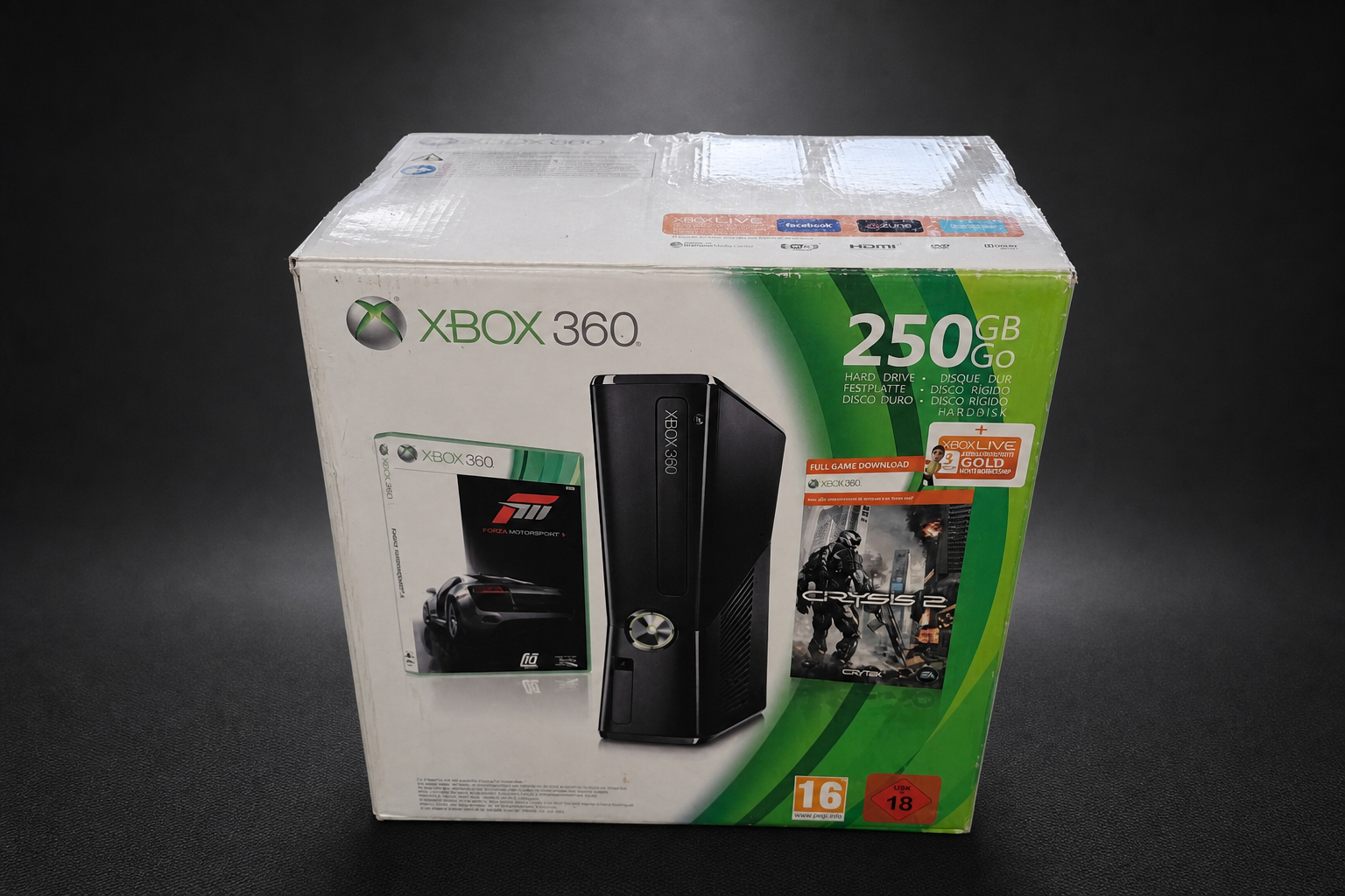 Xbox 360 S (Slim) – 250GB – Schwarz – Bundle mit 6 Spielen & Controller (Gebraucht)